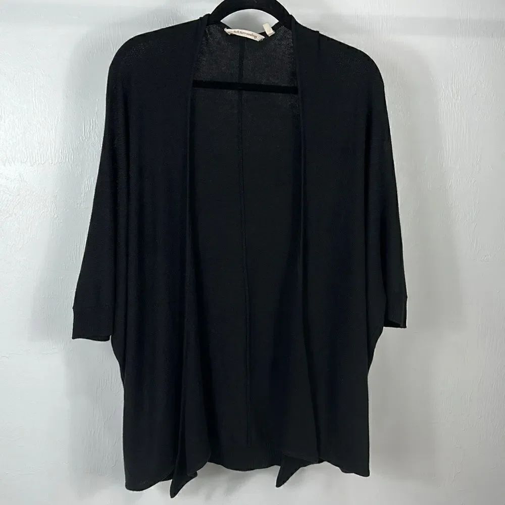 Soft Surroundings Black Open Front 3/4 Sleeve Cozy Cardigan Sweater Size S/M